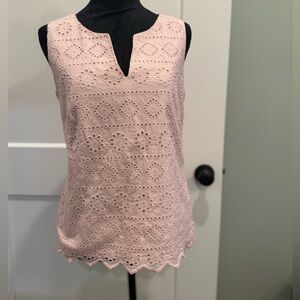 Vineyard vines pink eyelet notch neck sleeveless blouse side zip cotton
